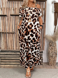 Plus Size Women's Design-Inspired Buckle Fashion Leopard Print Short-Sleeved Dress for Women by Chrissy'seye