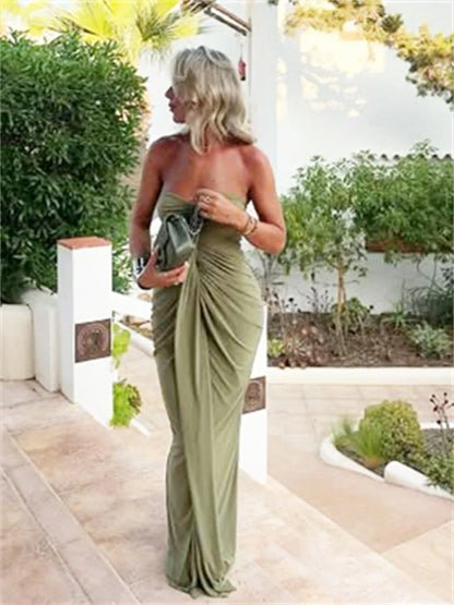 Nibber Elegant Strapless Dress Women Classic Patchwork Ribbon Ruched Sexy Birthday Party Skinny Stretch Chic Clubwear Vestidos