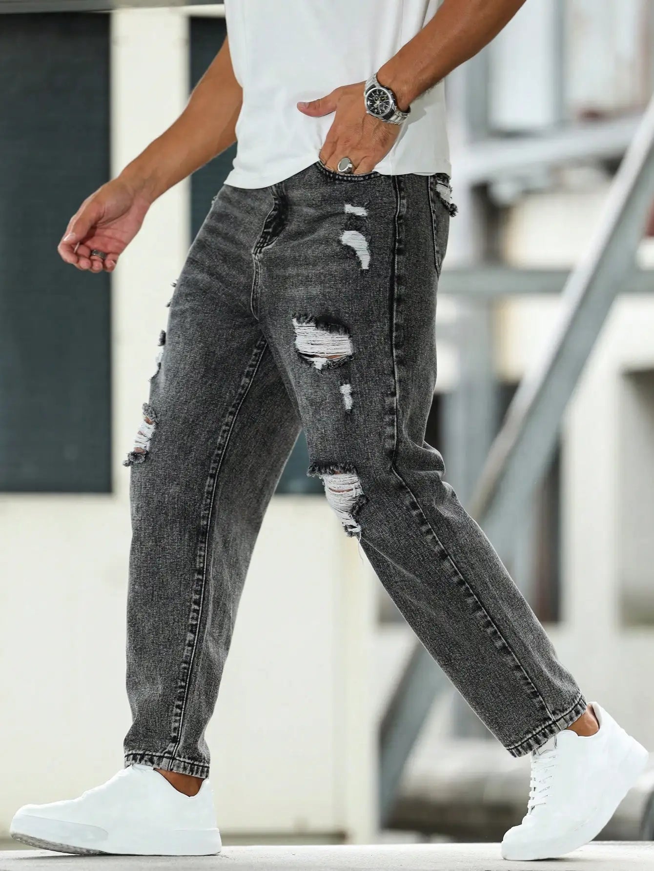 Men's Ripped Jeans for Dark Gray Street Style. Casual trend. by ChrissysEye