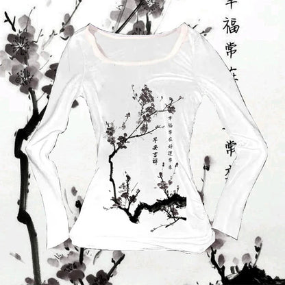 Autumn and winter new women's base shirt simple daily versatile Chinese style elements simple base shirt